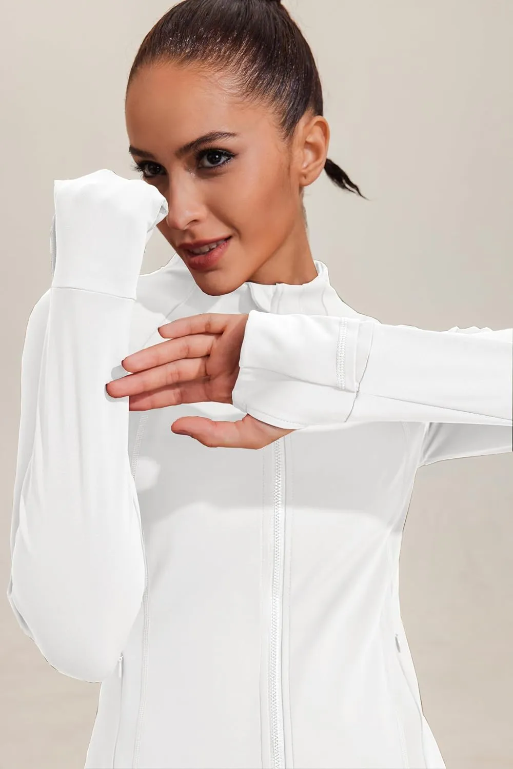 PINSPARK Women's Running Jacket Athletic Full Zip Lightweight Track Jackets Slim Fit Yoga Workout Tops
