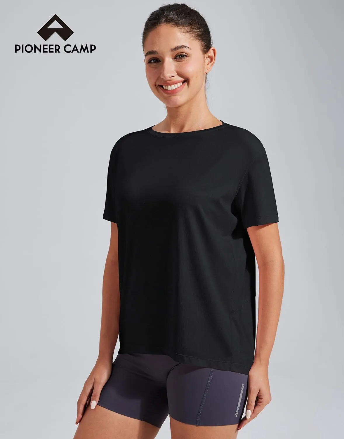 Pioneer Camp Women's Bamboo Viscose Short Sleeve Shirts Boat Neck Loose Fit Gym Workout T-Shirt Athletic Casual Tops