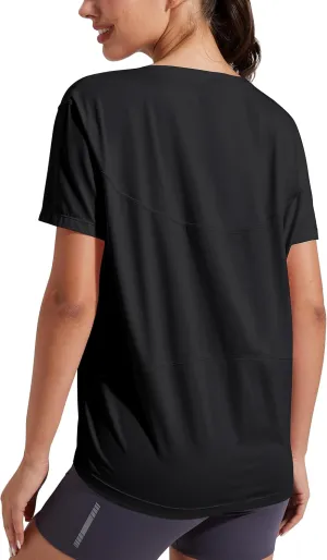 Pioneer Camp Women's Bamboo Viscose Short Sleeve Shirts Boat Neck Loose Fit Gym Workout T-Shirt Athletic Casual Tops