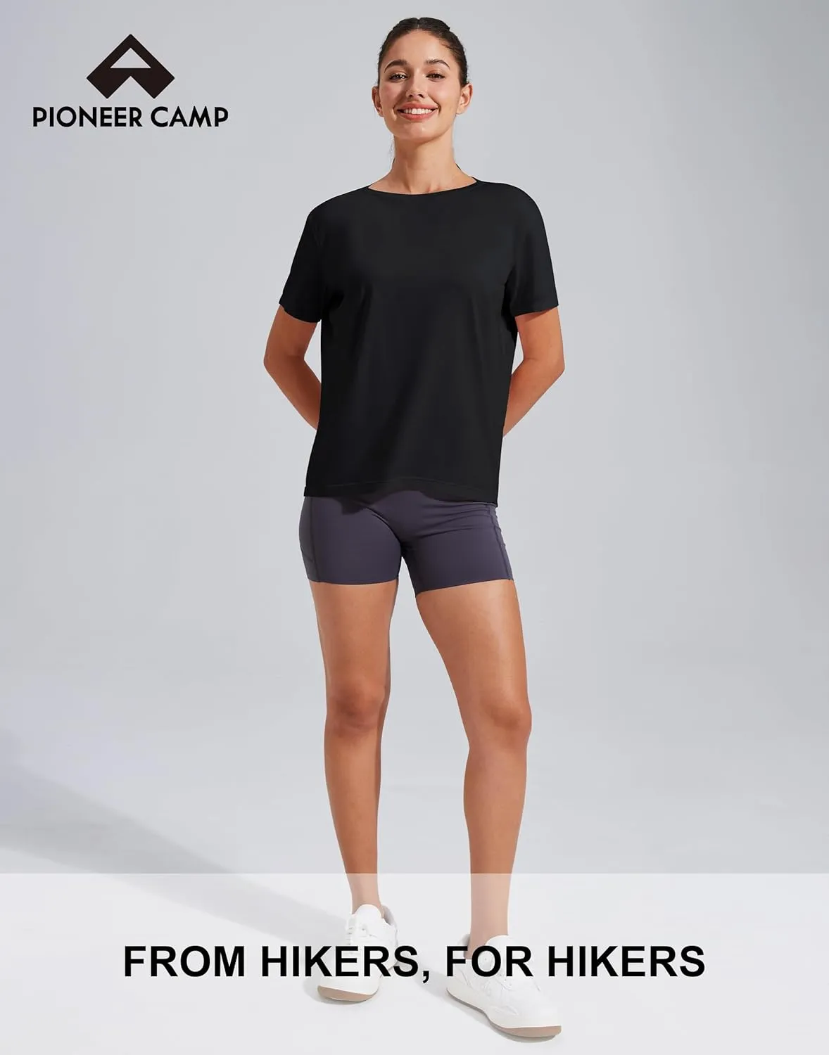 Pioneer Camp Women's Bamboo Viscose Short Sleeve Shirts Boat Neck Loose Fit Gym Workout T-Shirt Athletic Casual Tops