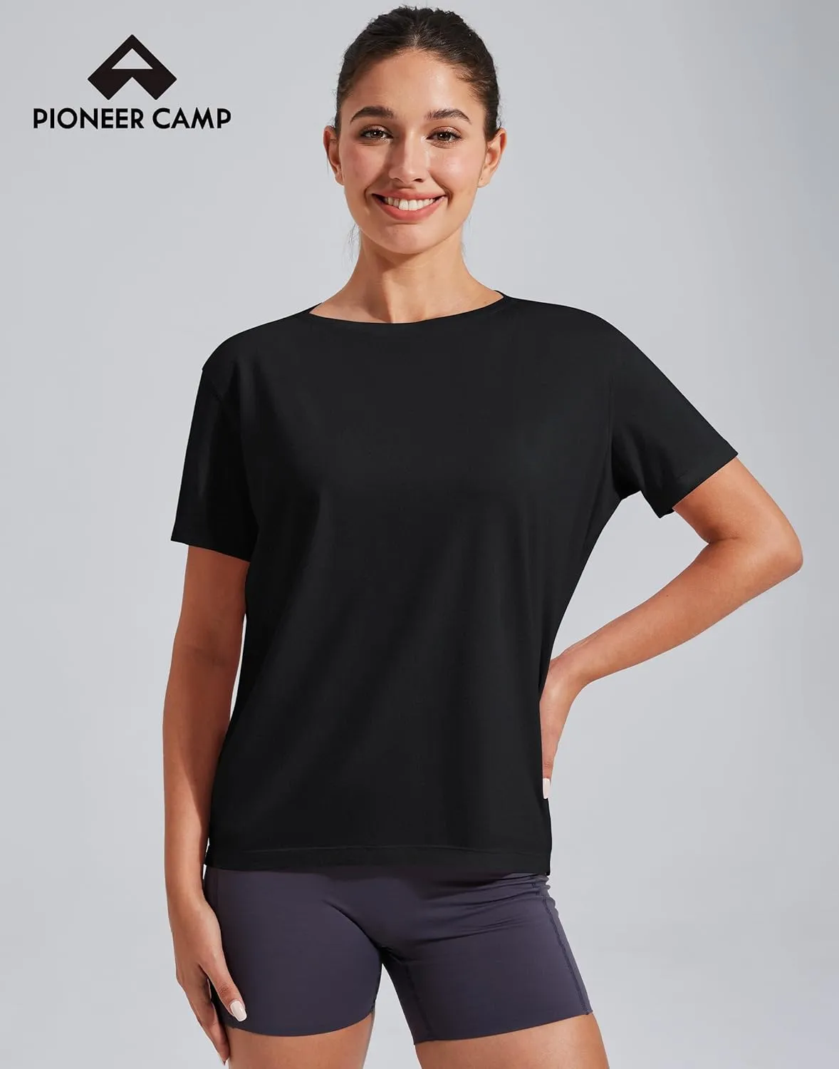 Pioneer Camp Women's Bamboo Viscose Short Sleeve Shirts Boat Neck Loose Fit Gym Workout T-Shirt Athletic Casual Tops