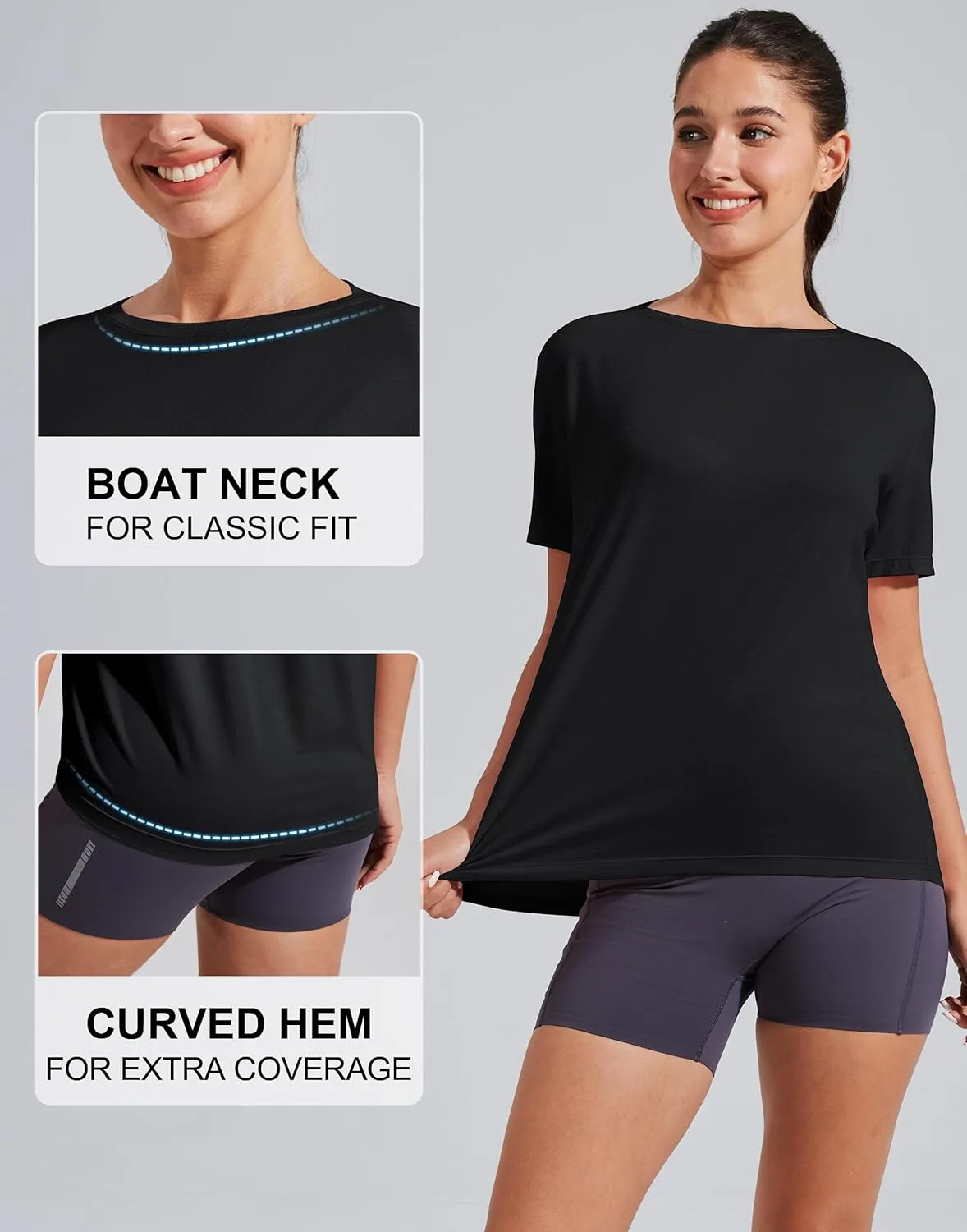Pioneer Camp Women's Bamboo Viscose Short Sleeve Shirts Boat Neck Loose Fit Gym Workout T-Shirt Athletic Casual Tops