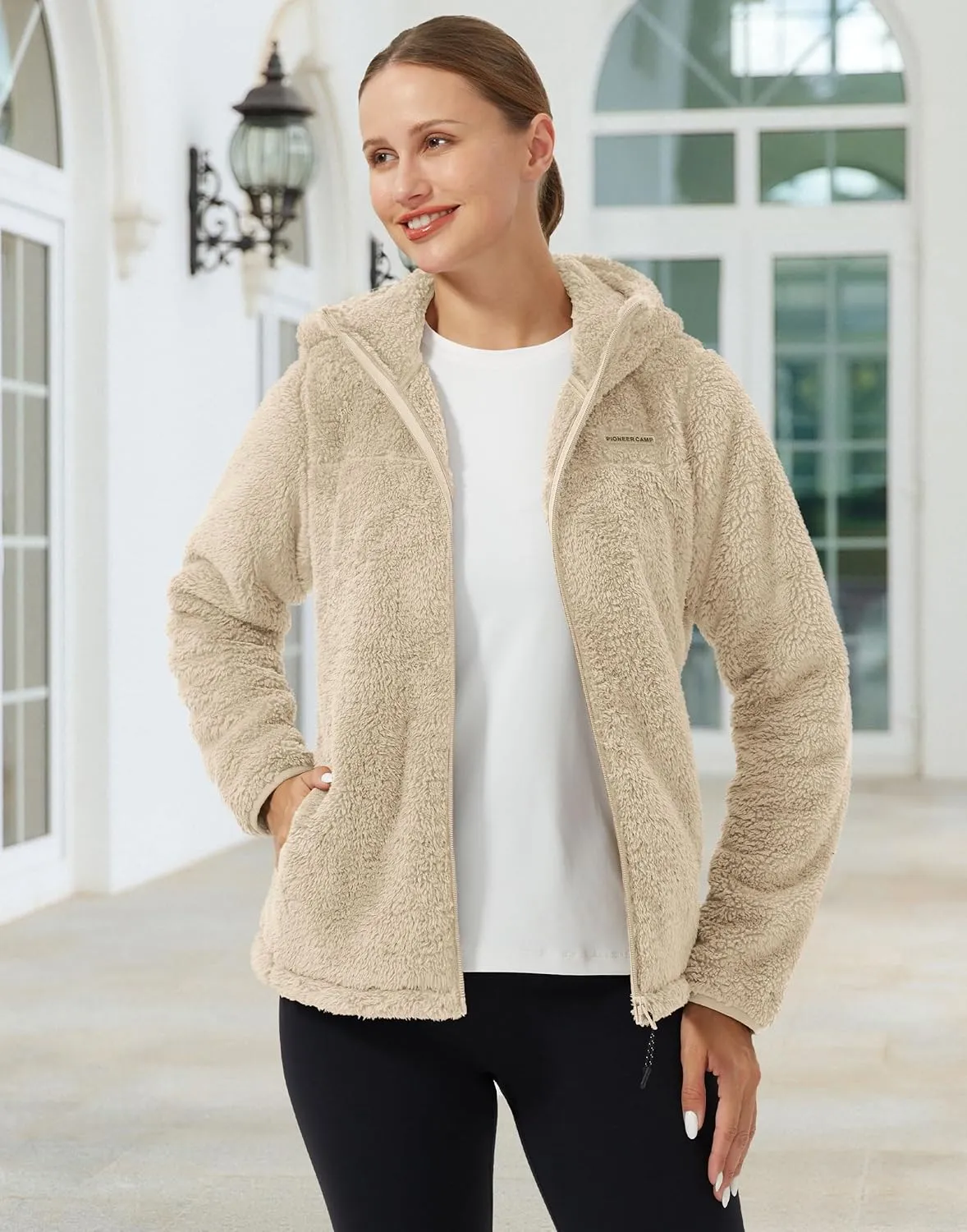 Pioneer Camp Women's Fuzzy Fleece Jacket Full Zip Up Lightweight Warm Soft Fleece Coat with hood for Spring Fall Winter