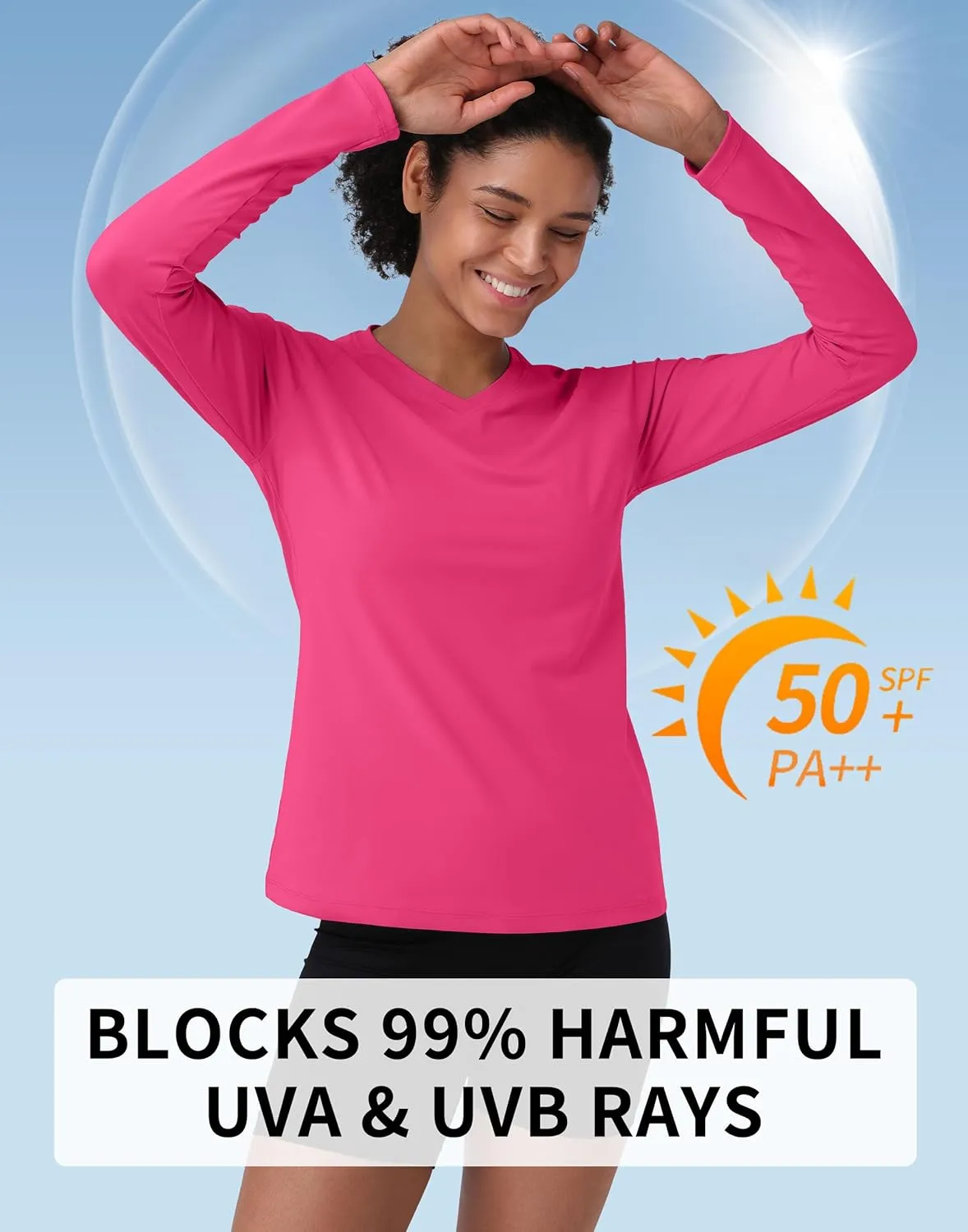 Pioneer Camp Women's UV Sun Protection SPF Shirt V Neck UPF 50  Long Sleeve Workout Tops Quick Dry Rash Guard Hiking Running