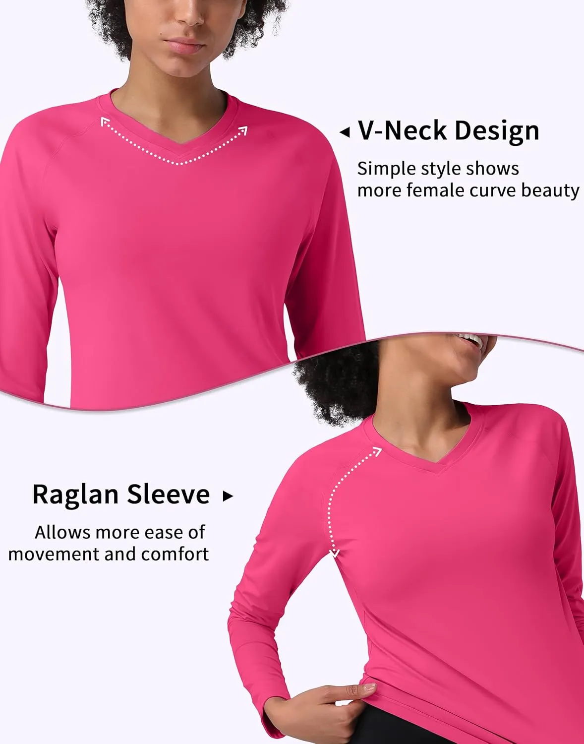 Pioneer Camp Women's UV Sun Protection SPF Shirt V Neck UPF 50  Long Sleeve Workout Tops Quick Dry Rash Guard Hiking Running