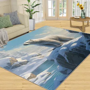 Polar Bear Rug, Living Room Area Rug 3x5, Cute Bear Winter Polar Bear Rug, White Bear Kids Rug, Arctic Scenery Carpet, Anti-Slip Foldable Washable Carpets for Bedroom Aesthetic Home & Decor