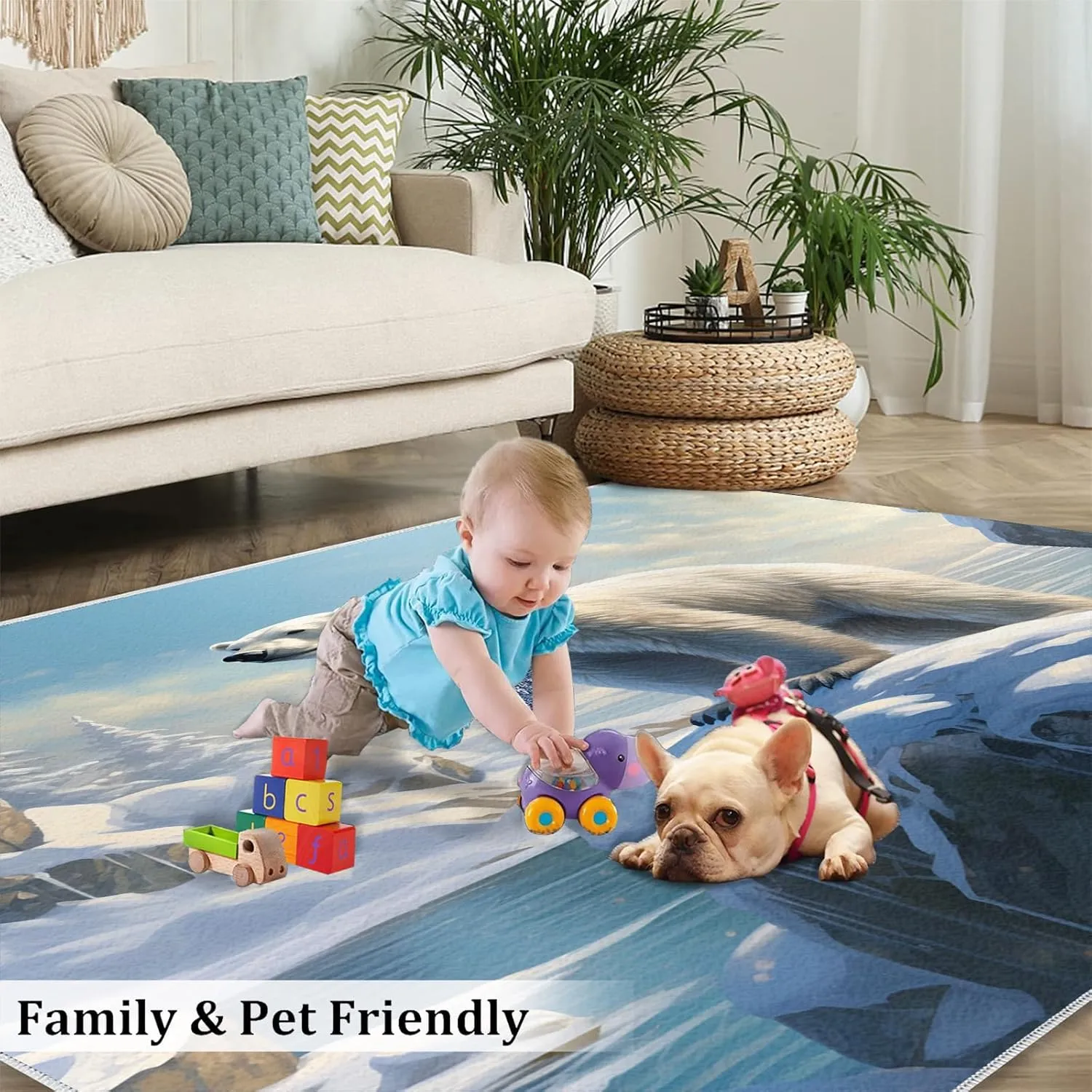 Polar Bear Rug, Living Room Area Rug 3x5, Cute Bear Winter Polar Bear Rug, White Bear Kids Rug, Arctic Scenery Carpet, Anti-Slip Foldable Washable Carpets for Bedroom Aesthetic Home & Decor