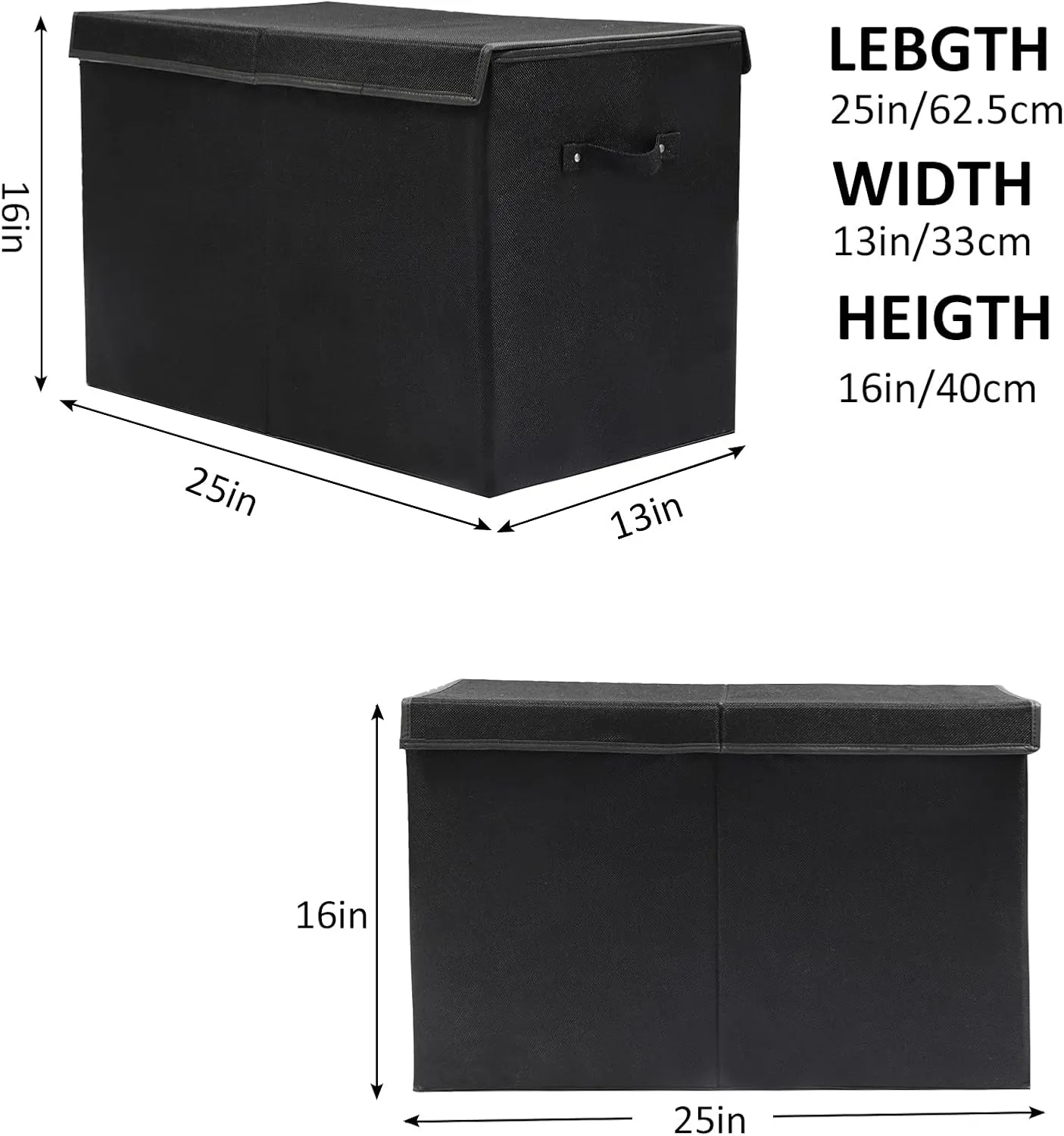 popoly Large Toy Box Chest Storage with Flip-Top Lid, Collapsible Kids Storage Boxes Container Bins for Toys, Playroom Organizers, 25"x13" x16" (Linen Black)