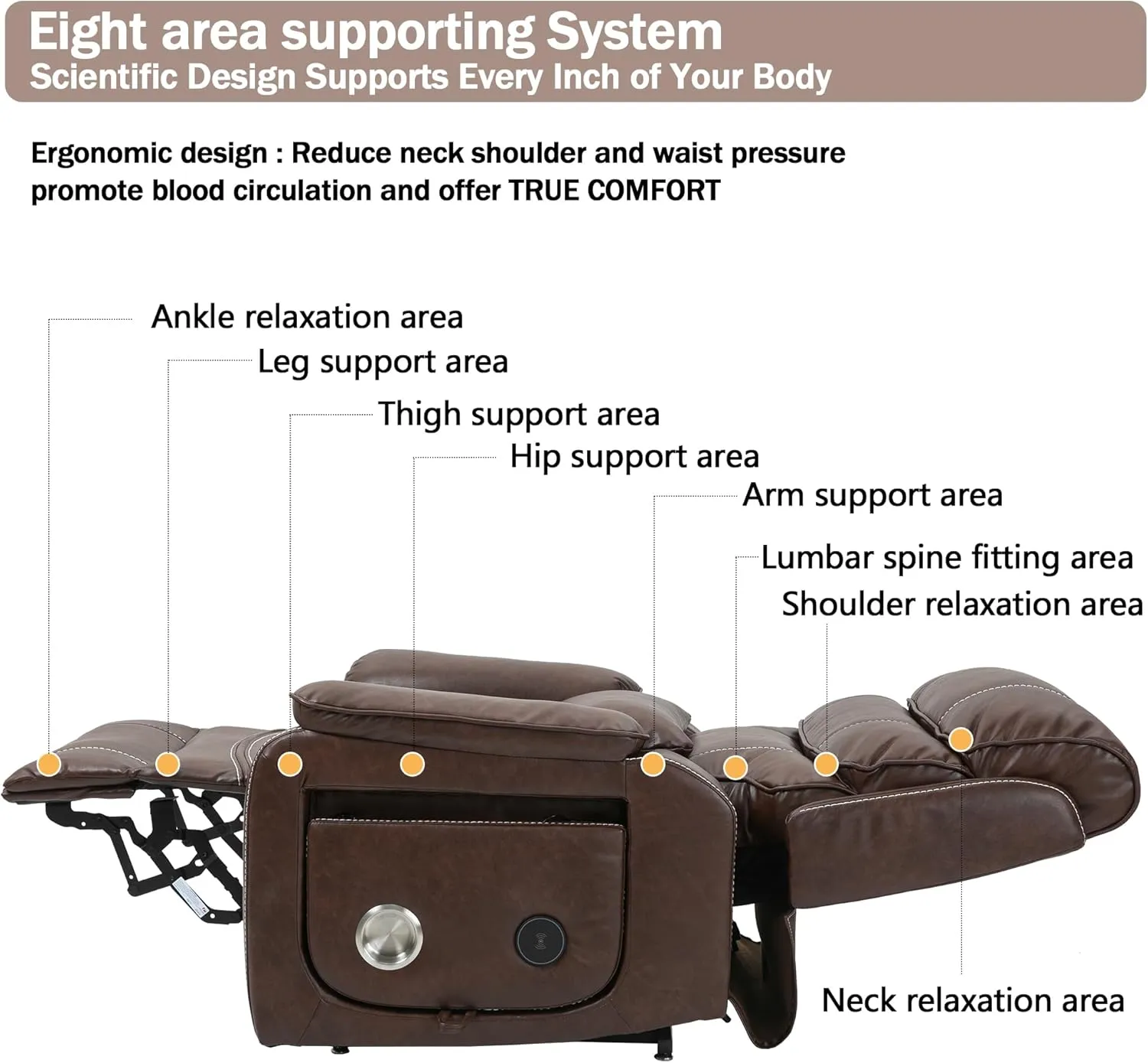 Power Lift Recliner Chair for Adults Elderly Lay Flat Leather Recliners with Massage Heating, Extended Footrest, Wireless Charging Device, USB Ports, Cup Holder, Lumbar Pillow, Up to 400LBS