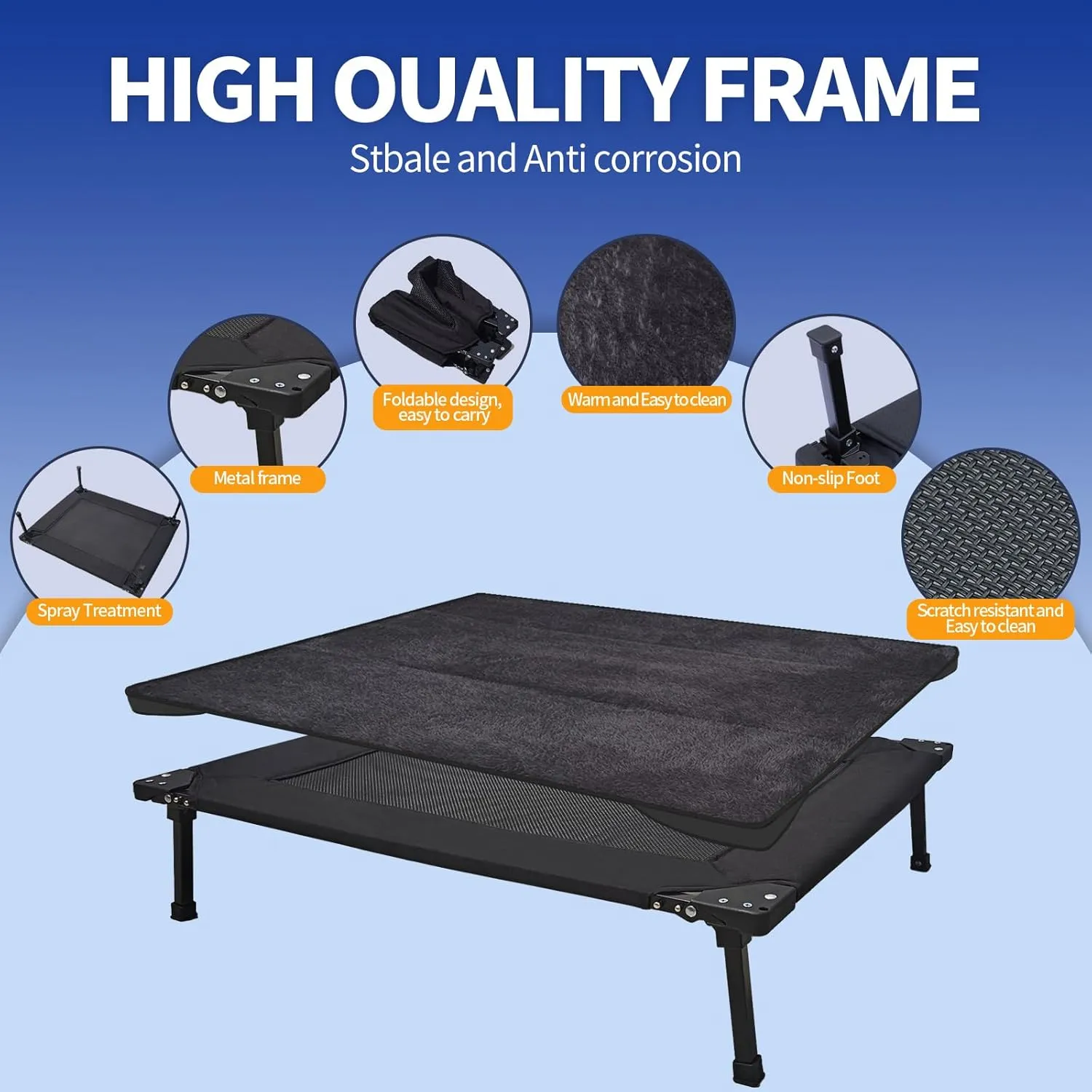 Pozico Elevated Outdoor Dog Bed - Foldable Cooling Dog Cot with Metal Frame, Portable Camping Pet Bed for Large & Medium Dogs, Breathable Mesh for Indoor & Outdoor Use, Black - XL