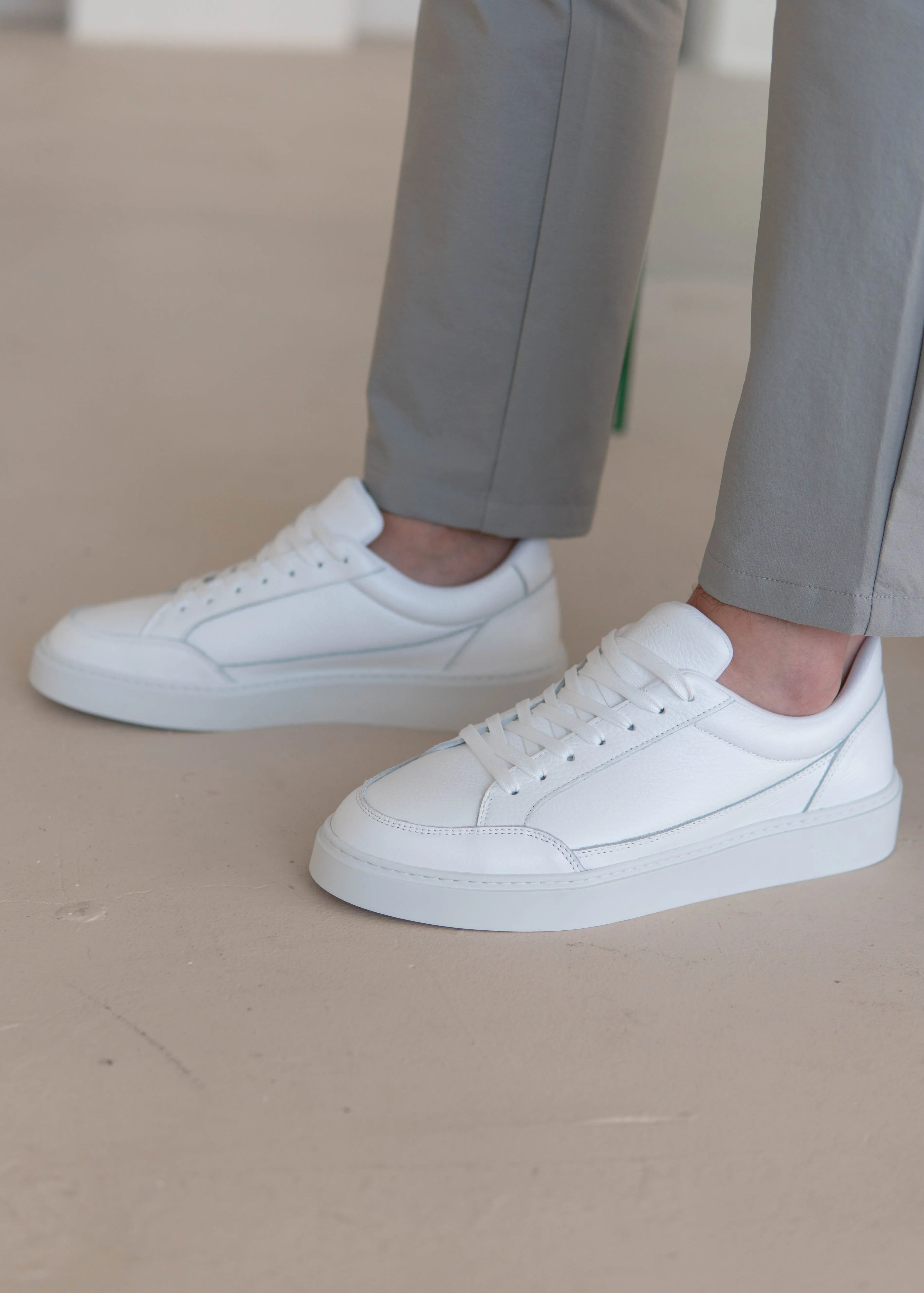 Premium Leather Trainer In Triple White