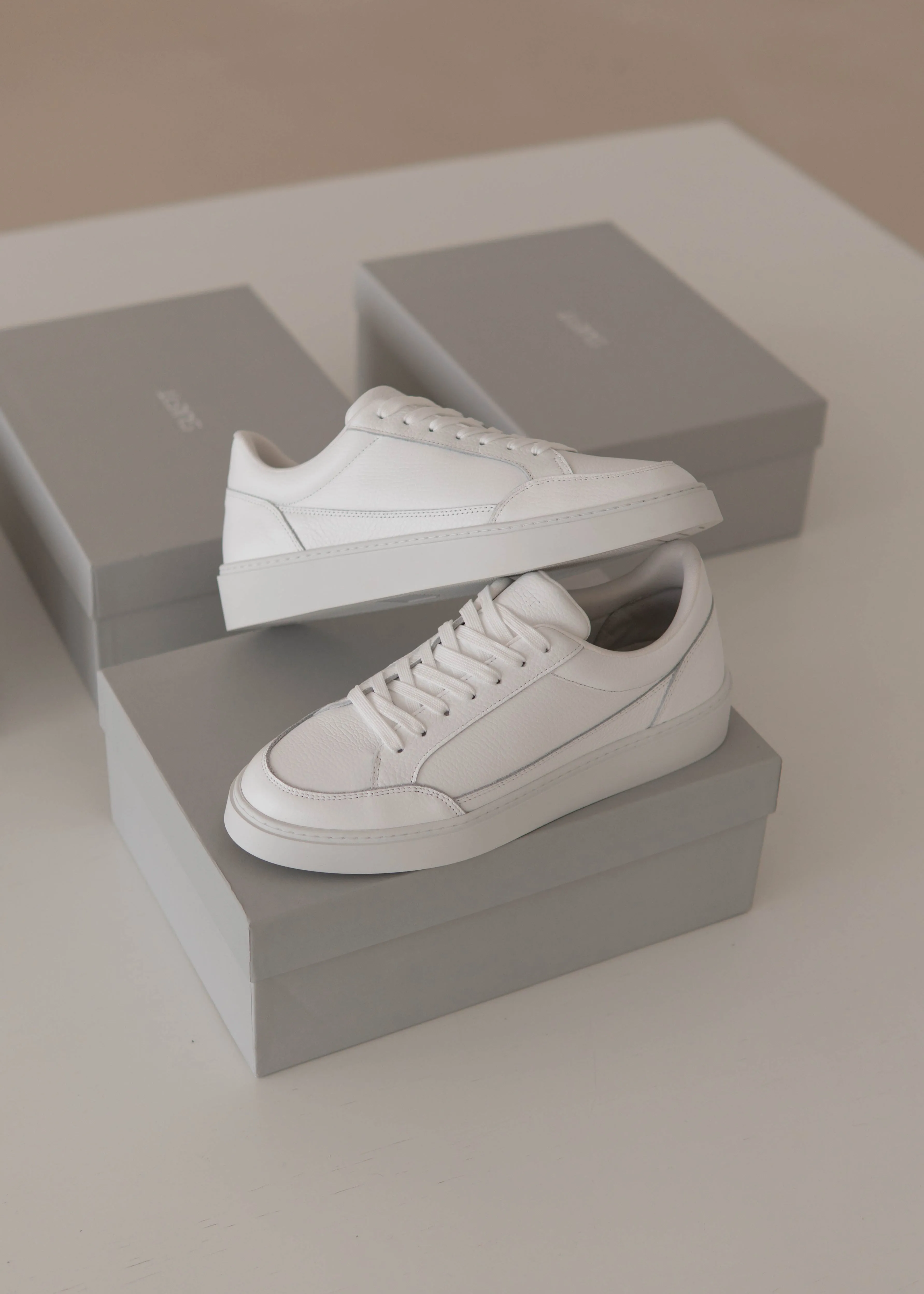 Premium Leather Trainer In Triple White