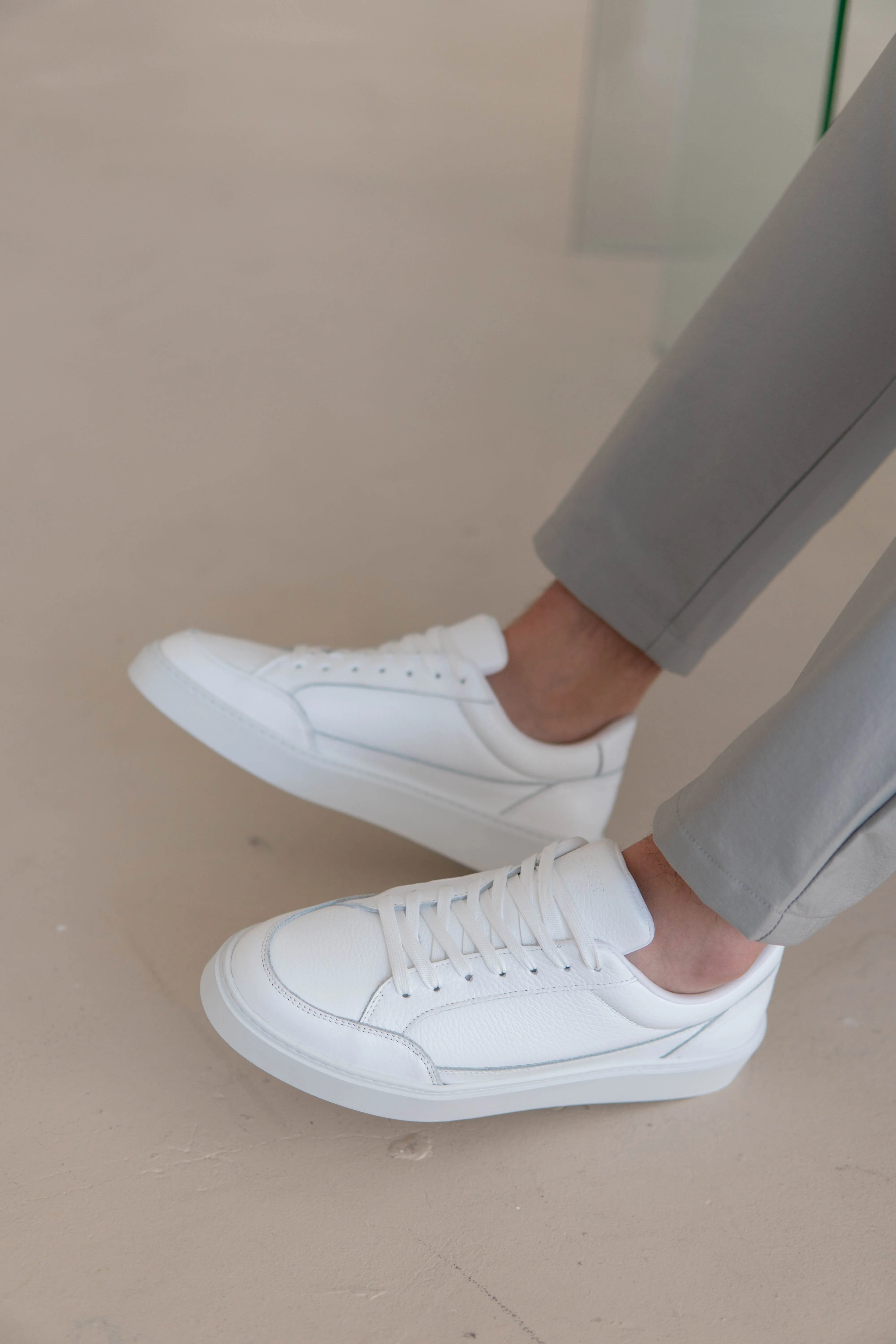 Premium Leather Trainer In Triple White