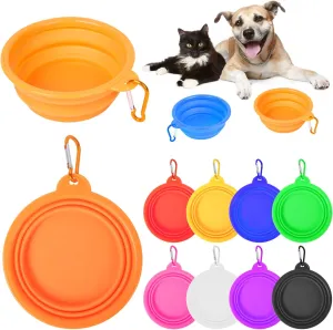 PROLOSO 9 Pcs Collapsible Dog Bowl Foldable Expandable Silicone Cup Dish for Pet Cat Food Water Feeding Portable Travel Bowl with Carabiner