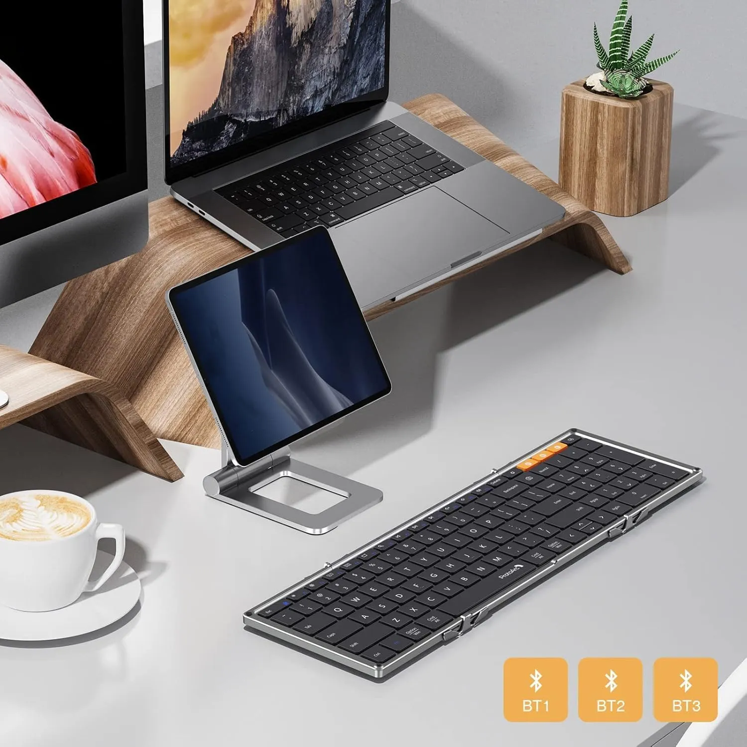 ProtoArc Foldable Bluetooth Keyboard, XK01 Folding Wireless Portable Keyboard with Numeric Keypad, Full-Size Travel Keyboards for iPad Tablet Smartphone Laptop PC Windows iOS Android, Space Gray