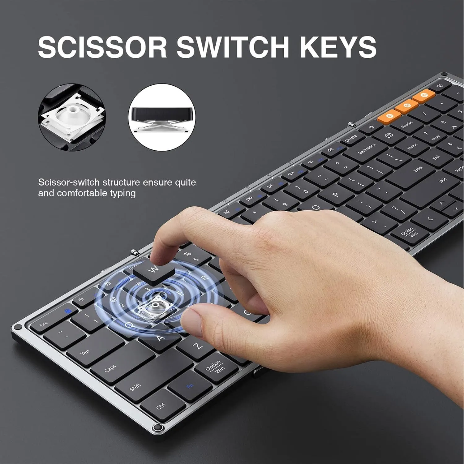 ProtoArc Foldable Bluetooth Keyboard, XK01 Folding Wireless Portable Keyboard with Numeric Keypad, Full-Size Travel Keyboards for iPad Tablet Smartphone Laptop PC Windows iOS Android, Space Gray