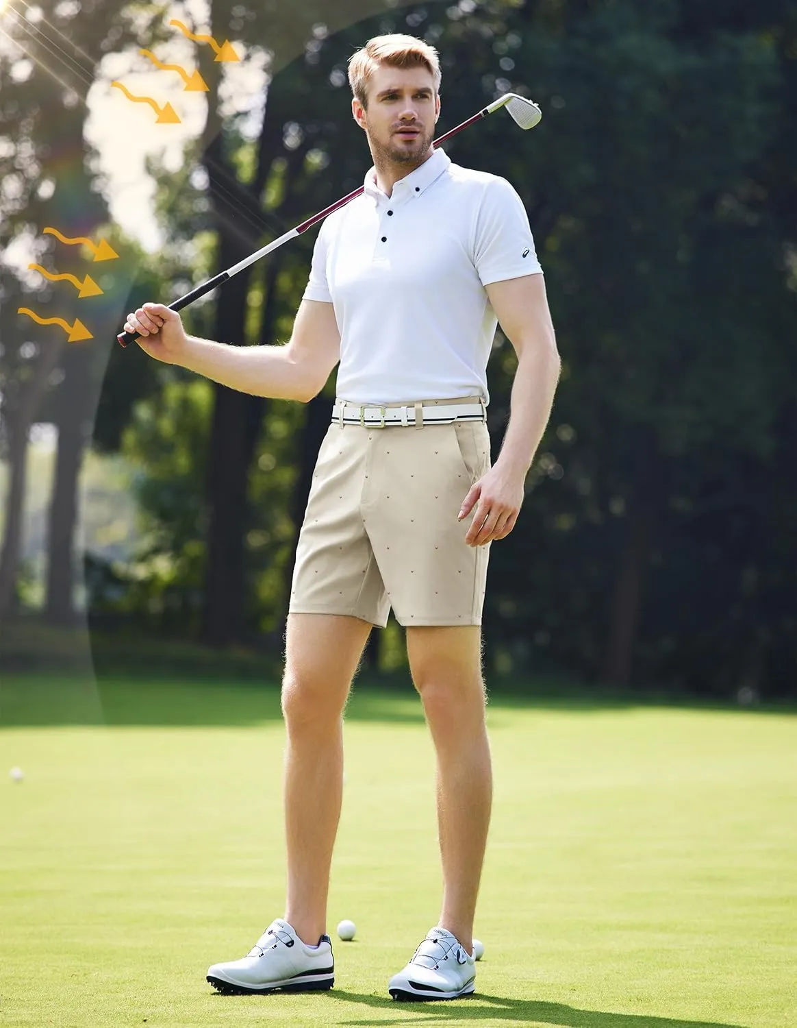PULI Men's Golf Dress Shorts Flat Front Hybrid 7 Inch Lightweight Quick Dry Chino Casual with Pockets