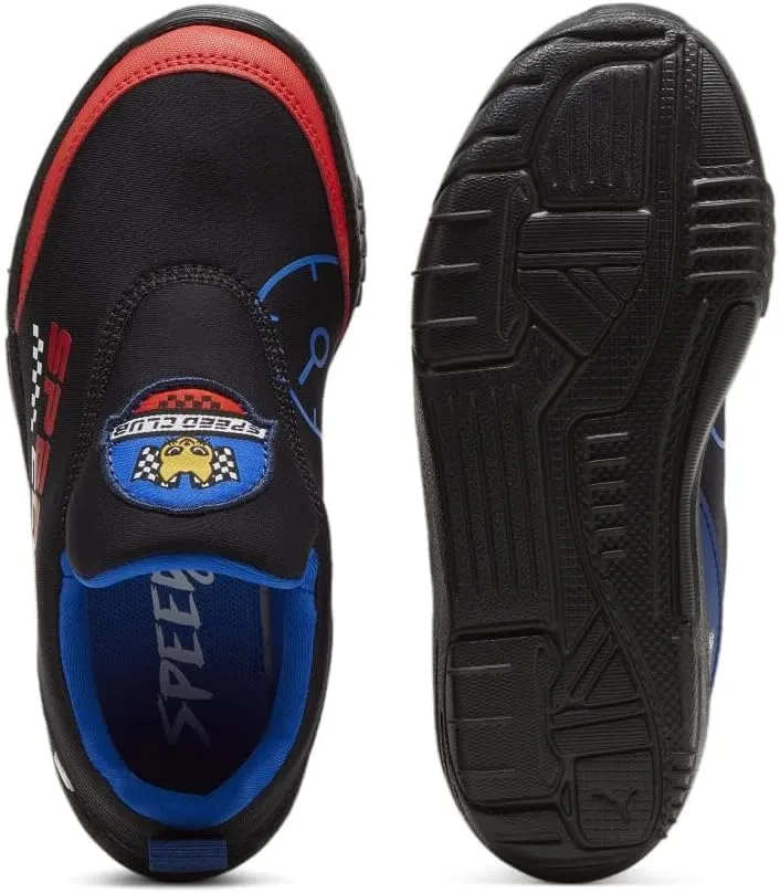 PUMA Unisex-Child Slip on Shoes BMW M Motorsport Bao Kart Sneaker, White Black-Estate Blue, 13.5 US Little Kid