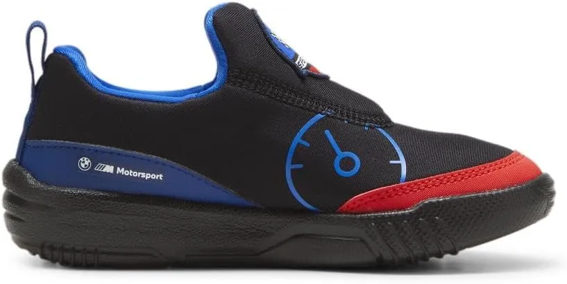 PUMA Unisex-Child Slip on Shoes BMW M Motorsport Bao Kart Sneaker, White Black-Estate Blue, 13.5 US Little Kid