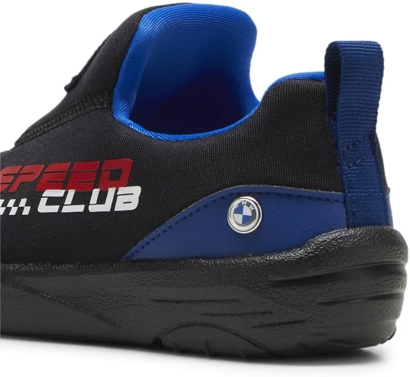 PUMA Unisex-Child Slip on Shoes BMW M Motorsport Bao Kart Sneaker, White Black-Estate Blue, 13.5 US Little Kid
