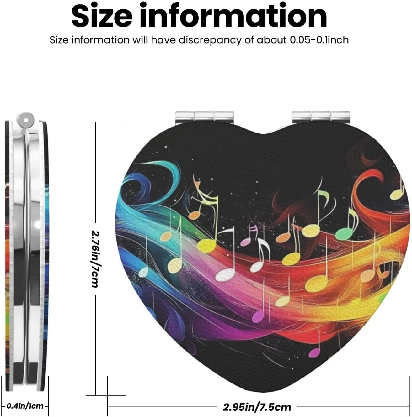 Rainbow Musical Note Melody Travel Makeup Mirror Pocket Mirror Portable for Handbag Purse