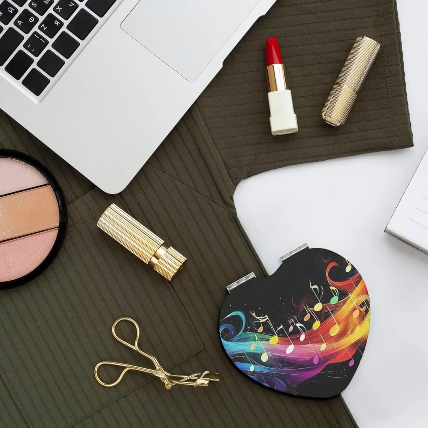 Rainbow Musical Note Melody Travel Makeup Mirror Pocket Mirror Portable for Handbag Purse