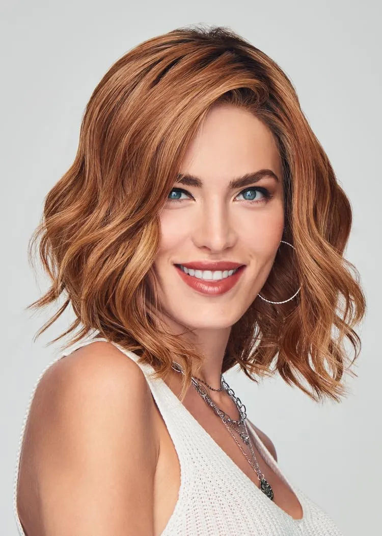 Raquel Welch Simmer Elite Layered Shoulder Length Wig With Lightweight Hand-Tied Base, Average Cap - RL11/25 Golden Walnut