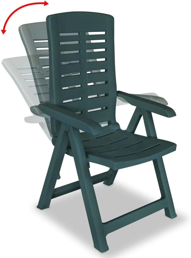 Reclining Patio Chairs 2 Pack Plastic Green Outdoor Furniture with 4 Adjustable Positions, Foldable Lounge Chairs for Poolside, Backyard, Beach and Camping