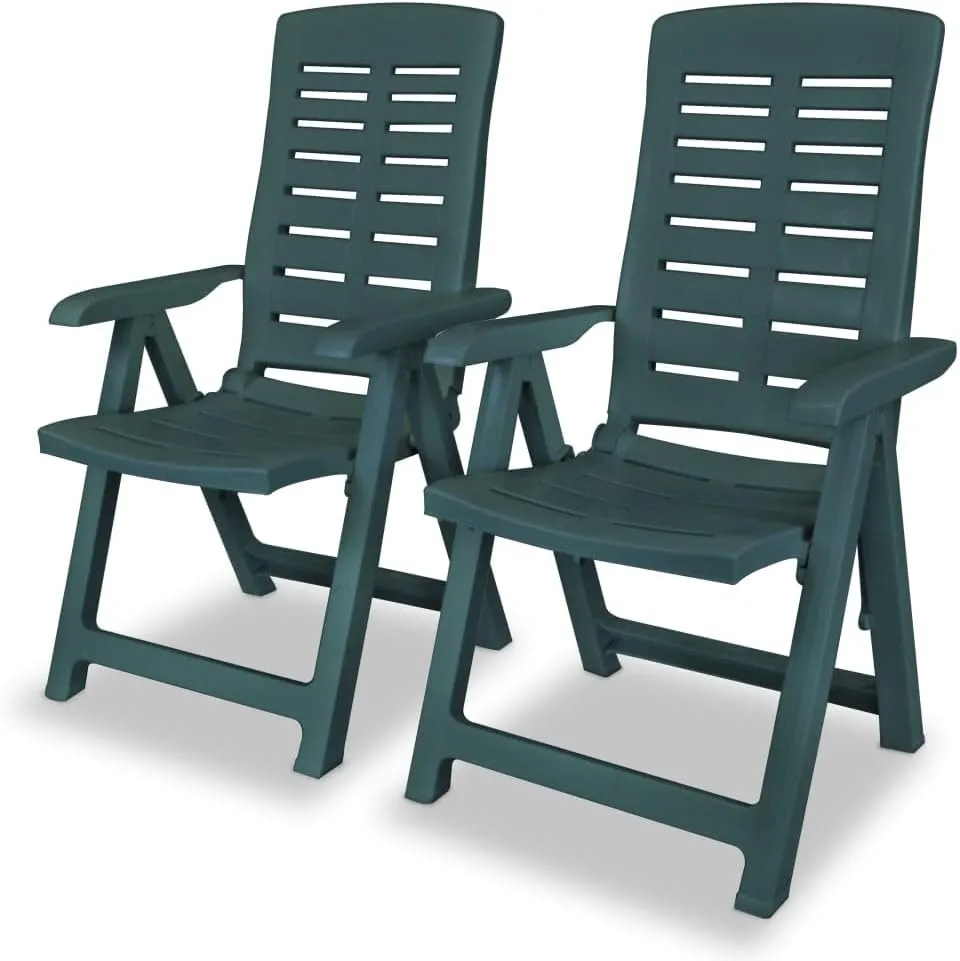 Reclining Patio Chairs 2 Pack Plastic Green Outdoor Furniture with 4 Adjustable Positions, Foldable Lounge Chairs for Poolside, Backyard, Beach and Camping