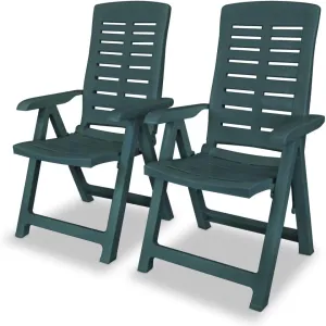 Reclining Patio Chairs 2 Pack Plastic Green Outdoor Furniture with 4 Adjustable Positions, Foldable Lounge Chairs for Poolside, Backyard, Beach and Camping