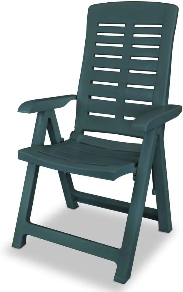 Reclining Patio Chairs 2 Pack Plastic Green Outdoor Furniture with 4 Adjustable Positions, Foldable Lounge Chairs for Poolside, Backyard, Beach and Camping