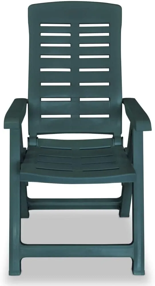 Reclining Patio Chairs 2 Pack Plastic Green Outdoor Furniture with 4 Adjustable Positions, Foldable Lounge Chairs for Poolside, Backyard, Beach and Camping