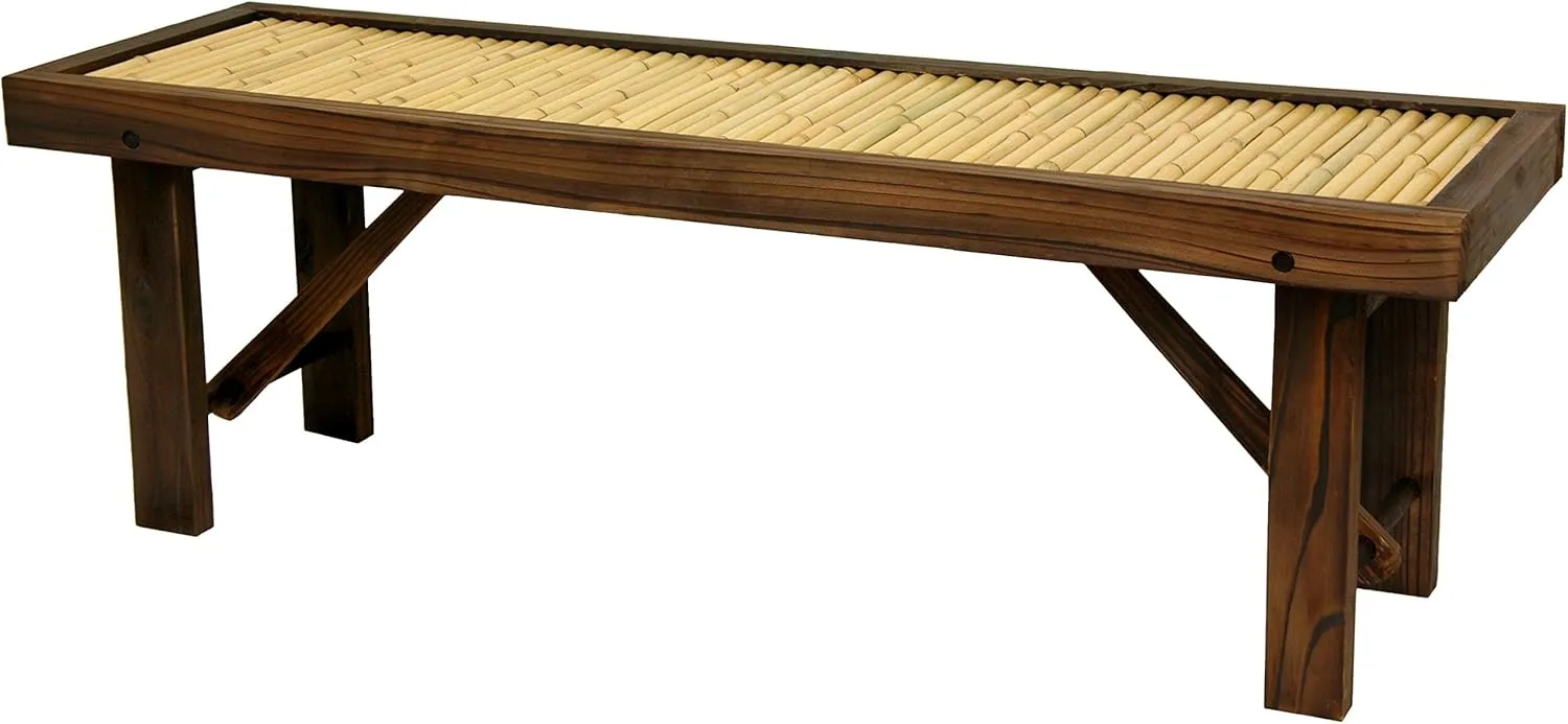 Red Lantern Japanese Bamboo w/Wood Frame Bench, White