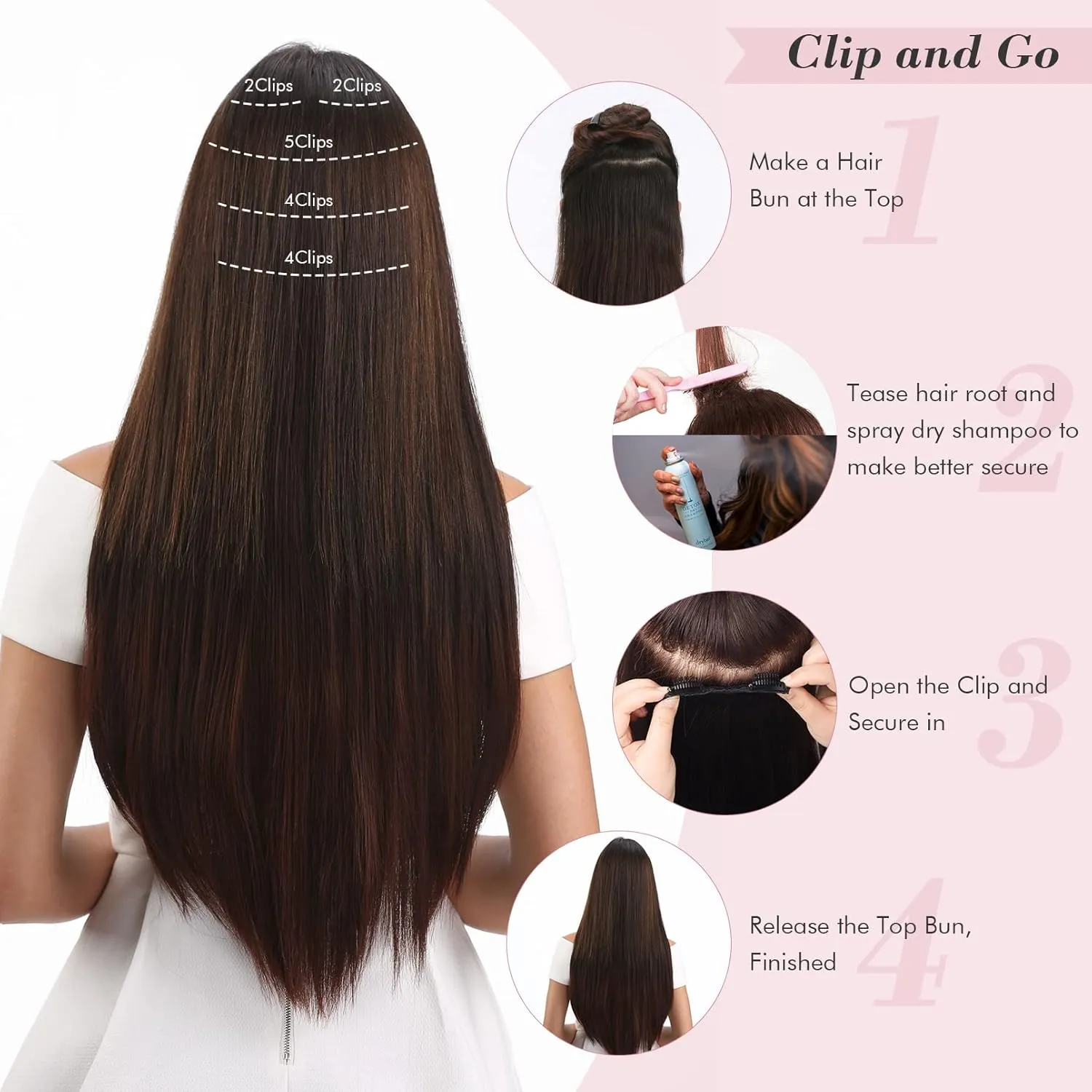 REECHO Clip in Hair Extensions, Hair Extensions Thick Long Lace Weft Lightweight Synthetic Hairpieces for Women (24 Inch-240 Gram(Pack of 5), Dark Blonde with Highlights)