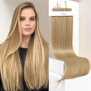 REECHO Clip in Hair Extensions, Hair Extensions Thick Long Lace Weft Lightweight Synthetic Hairpieces for Women (24 Inch-240 Gram(Pack of 5), Dark Blonde with Highlights)
