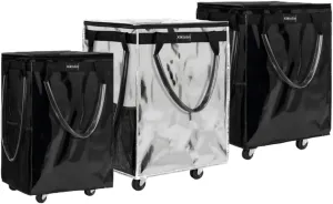 Reusable Grocery Bag on Wheels, 3 Pack Foldable Rolling Tote Capacity Shopping Trolley, Rolling Bag with Handles, Zipper Clouser Rolling Tote Bag with Wheels for Laundry