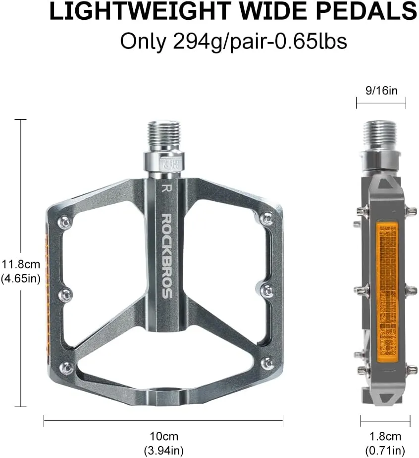 ROCKBROS Mountain Bike Pedals MTB Pedals Bicycle Flat Pedals Aluminum 9/16" Sealed Bearing Lightweight Platform for Road Mountain BMX MTB Bike