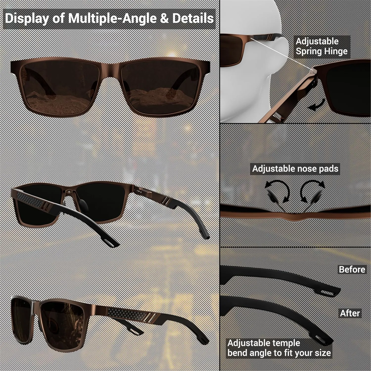 ROCKNIGHT HD Driving Sunglasses Men Polarized UV Protection Al-Mg Metal Frame Lightweight Flat Lens Hiking Fishing