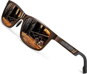 ROCKNIGHT HD Driving Sunglasses Men Polarized UV Protection Al-Mg Metal Frame Lightweight Flat Lens Hiking Fishing