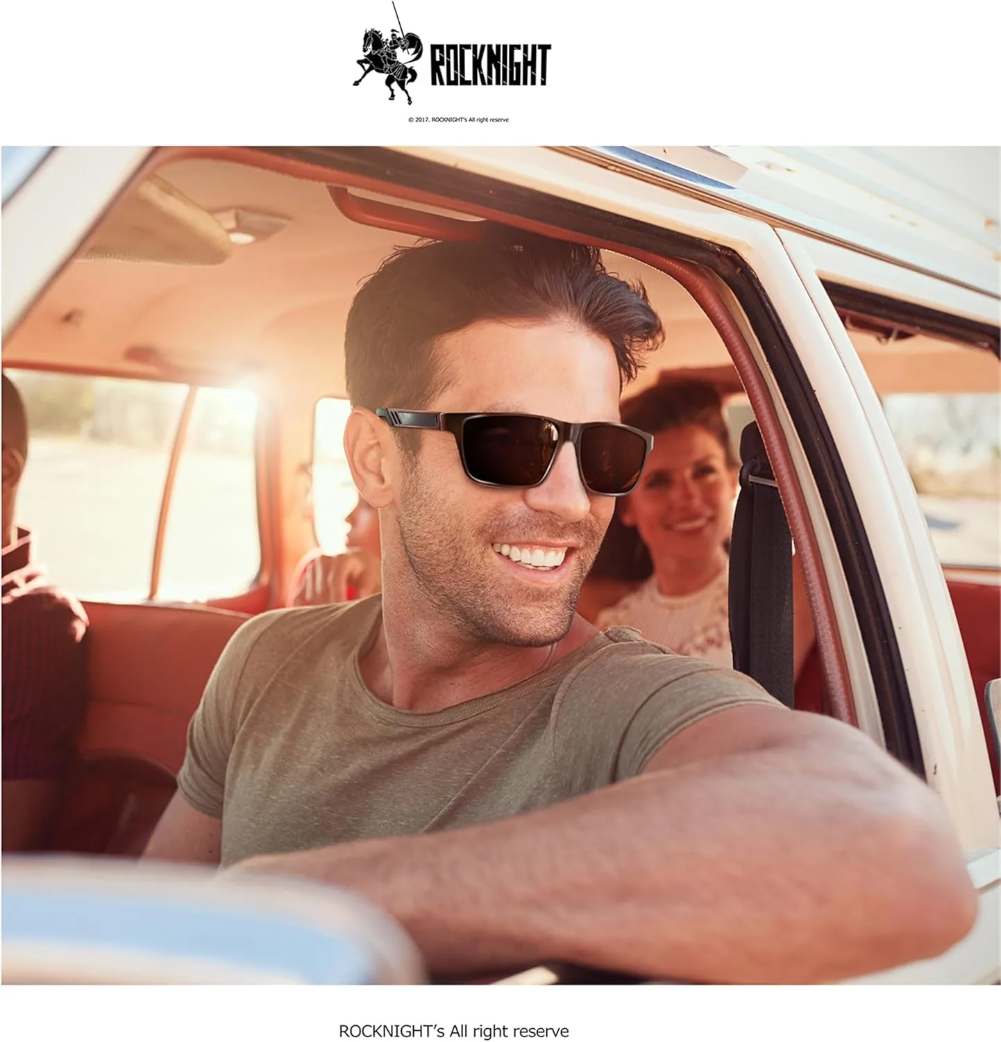 ROCKNIGHT HD Driving Sunglasses Men Polarized UV Protection Al-Mg Metal Frame Lightweight Flat Lens Hiking Fishing