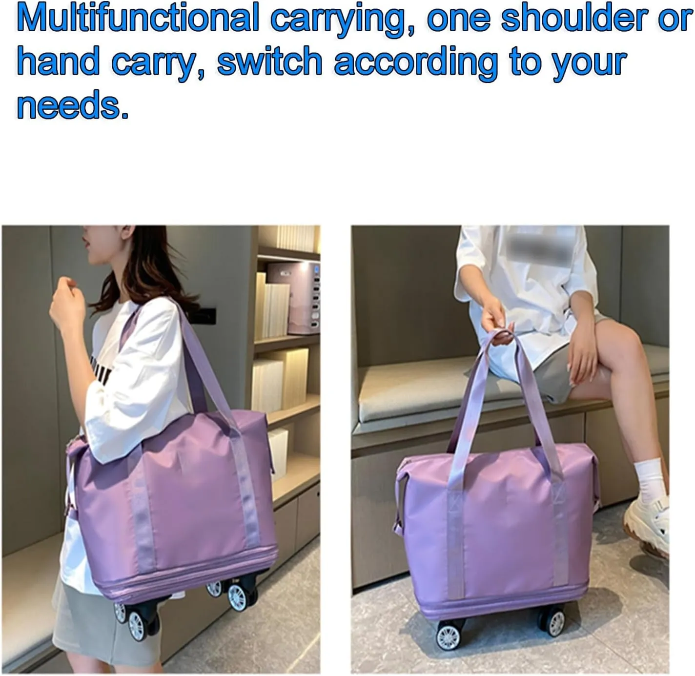 Rolling Duffle Bag with Removable Wheels - Expandable Water-Resistant Travel Bag 360° Spinner Gym Bag for Sports & Swimming Gear with Dry/Wet Compartment(Gray)