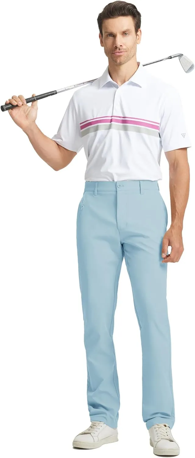 Rouen Golf Pants Men 8 Pockets Water Resistant Flat Front - 30"/32"/34" Chino Dress Pants Lightweight Stretch Casual Trousers