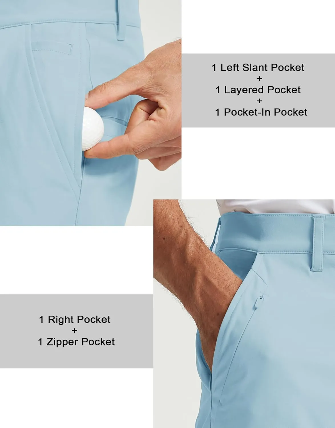 Rouen Golf Pants Men 8 Pockets Water Resistant Flat Front - 30"/32"/34" Chino Dress Pants Lightweight Stretch Casual Trousers