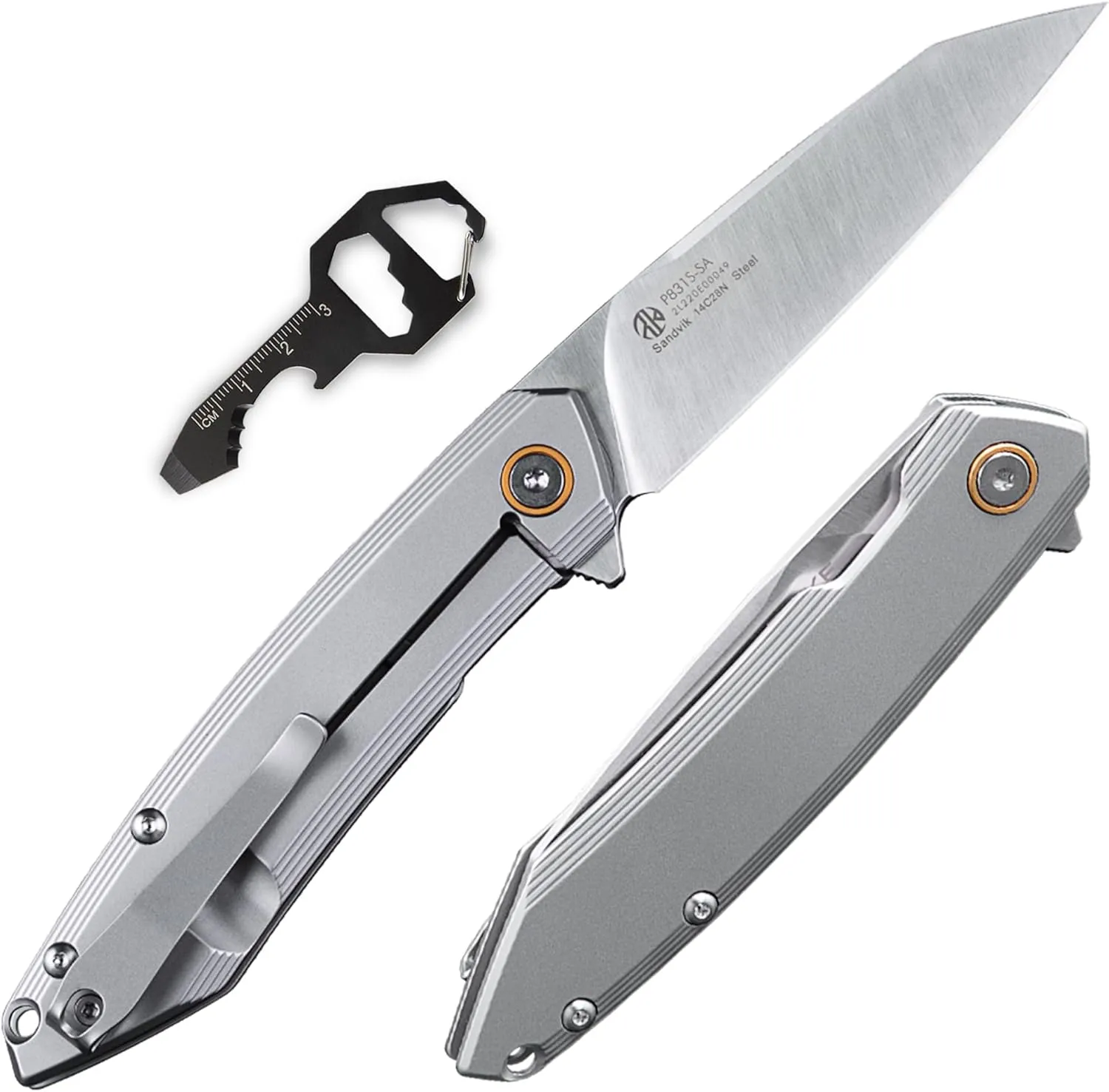 Ruike P831 Folding Tactical Knife with Clip Survival Pocket Knife Tactical EDC Tool Liner Lock 14C28N Steel Camping Knives 3.35inch Small Utility Knife Men Women Blet plus small Multi tool Key