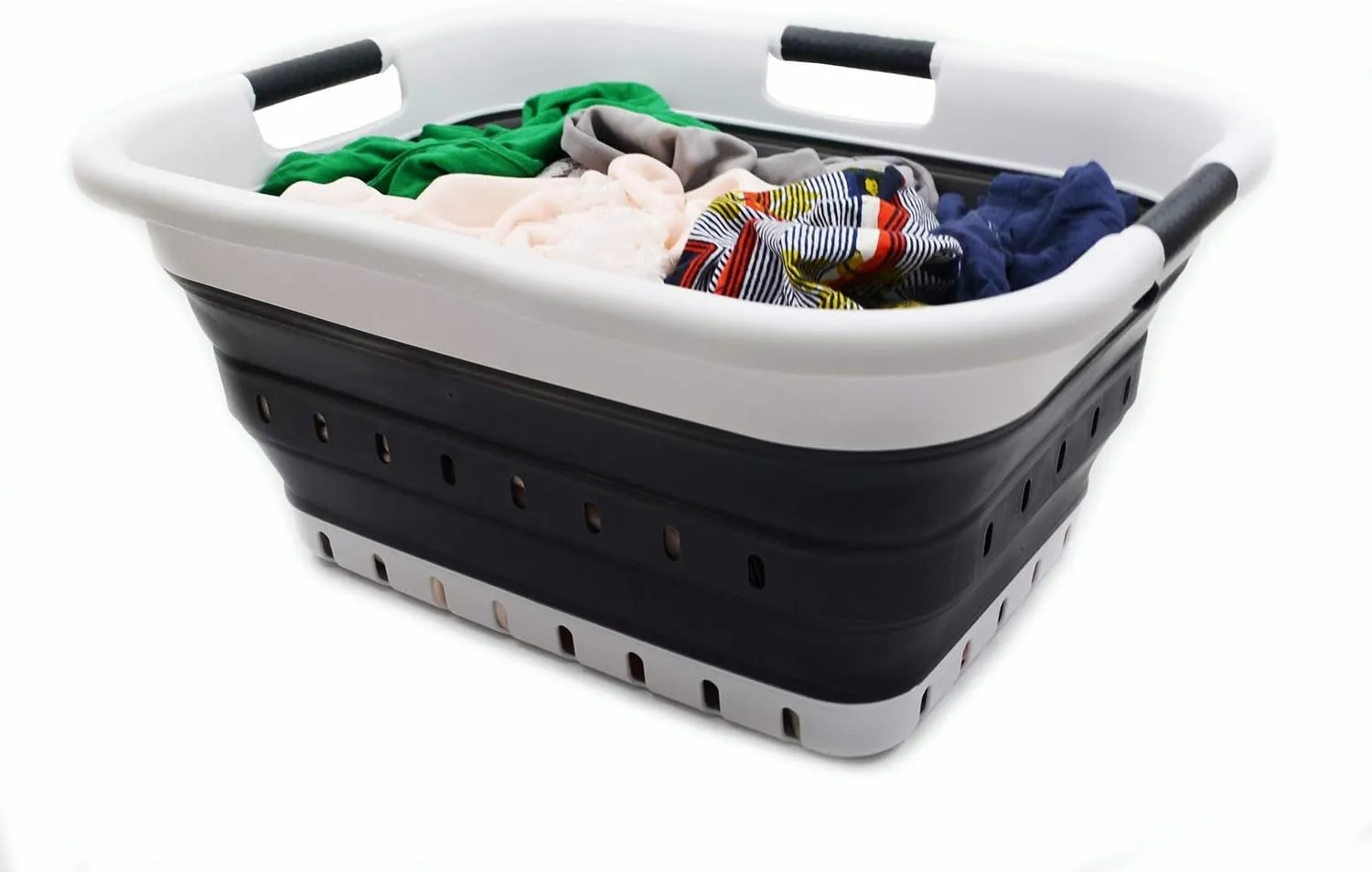 SAMMART 41L (10.8 gallon) Set of 2 Collapsible 3 Handled Plastic Laundry Basket-Foldable Pop Up Storage Container/Organizer-Space Saving Hamper/Basket (2, Black)