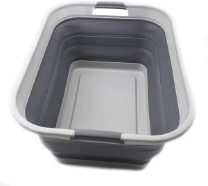 SAMMART 42L(11 gallon) Collapsible Plastic Laundry Basket-Foldable Pop Up Storage Container/Organizer-Portable Washing Tub-Space Saving,Water capacity 34L(9 gallon) (1 Rectangular - strengthen, Grey)