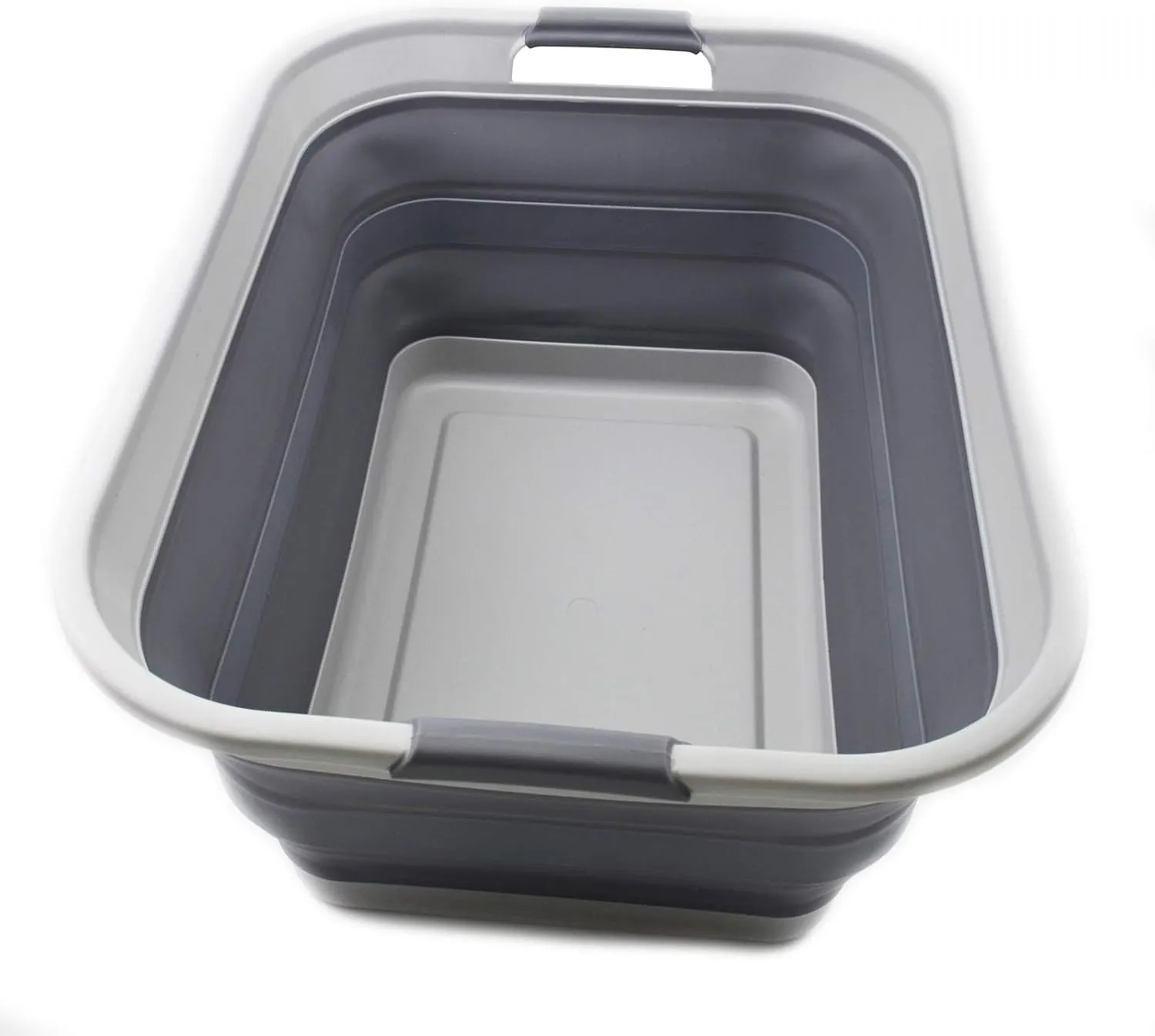 SAMMART 42L(11 gallon) Collapsible Plastic Laundry Basket-Foldable Pop Up Storage Container/Organizer-Portable Washing Tub-Space Saving,Water capacity 34L(9 gallon) (1 Rectangular - strengthen, Grey)