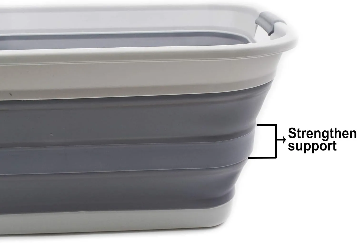 SAMMART 42L(11 gallon) Collapsible Plastic Laundry Basket-Foldable Pop Up Storage Container/Organizer-Portable Washing Tub-Space Saving,Water capacity 34L(9 gallon) (1 Rectangular - strengthen, Grey)