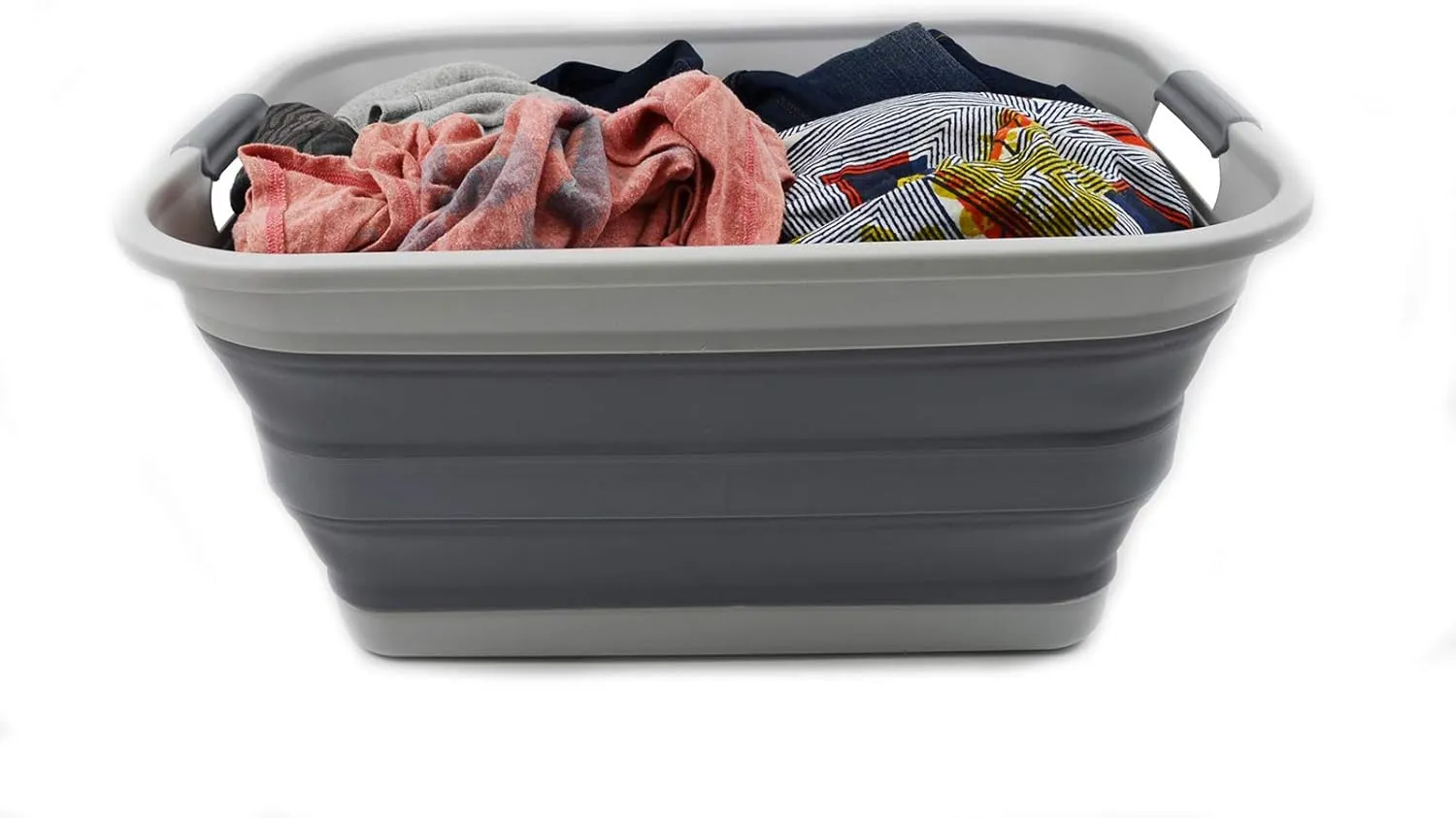SAMMART 42L(11 gallon) Collapsible Plastic Laundry Basket-Foldable Pop Up Storage Container/Organizer-Portable Washing Tub-Space Saving,Water capacity 34L(9 gallon) (1 Rectangular - strengthen, Grey)