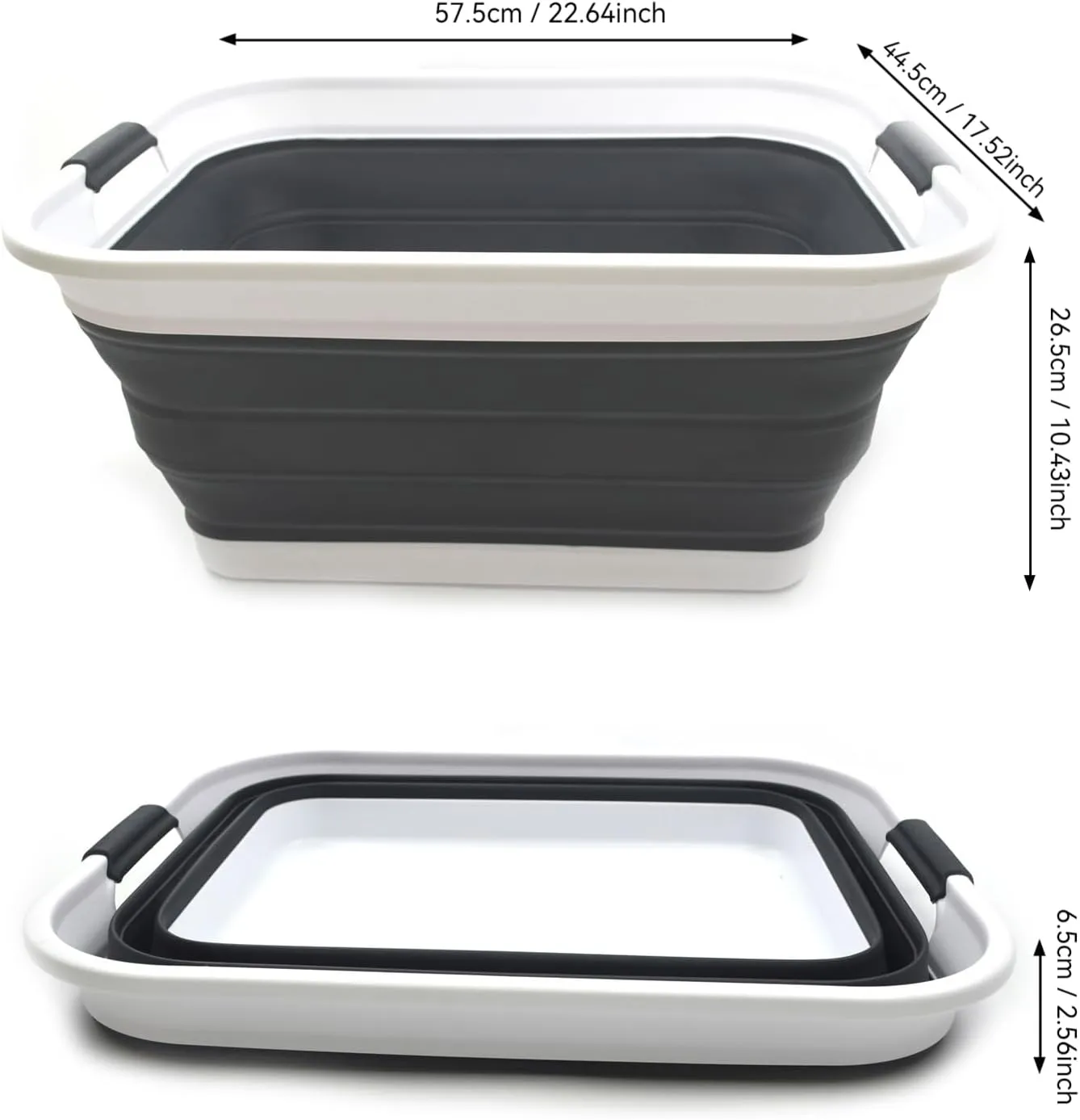 SAMMART 42L(11 gallon) Set of 2 Collapsible Plastic Laundry Basket-Foldable Pop Up Storage Container-Portable Washing Tub-Space Saving,Water capacity 34L(9 gallon) (2 rectangular - strengthen, black)